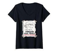 Mujer La Tarea Mata árboles Primer último día de la Escuela Estudiantes Broma Camiseta Cuello V