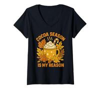 Mujer La Temporada de Cacao es mi razón Vibras otoñales Camiseta Cuello V