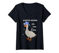 Mujer La tía Goose anda Suelta, Divertida tía de Verano, tonta Ganso Camiseta Cuello V