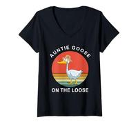 Mujer La tía Goose anda Suelta, Divertida tía de Verano, tonta Ganso Camiseta Cuello V