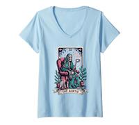 Mujer La tía Tarot Card Mujeres Esqueleto tía Amante del café Camiseta Cuello V