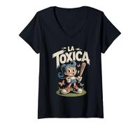 Mujer La Toxica Dibujo Animado Retro Divertido Estilo Latino Béisb Camiseta Cuello V