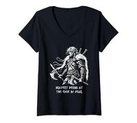 Mujer La valentía comienza al borde del miedo Batalla Masculinidad Vikingo Camiseta Cuello V