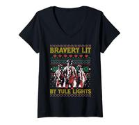 Mujer La valentía iluminada por Yule Lights Fighting Christmas Camiseta Cuello V