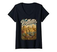 Mujer La Valeta Malta Vintage Mediterráneo Viajes La Valeta Camiseta Cuello V