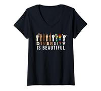 Mujer La Variedad es Hermosa ASL Sign Language Equity Inclusion Camiseta Cuello V