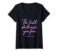 Mujer La Verdad te hará Libre Juan 8:32 Biblia Escritura de fe Camiseta Cuello V