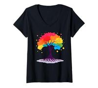 Mujer La vida colorida es realmente buena, raíces de arte de árbol únicas vintage Camiseta Cuello V