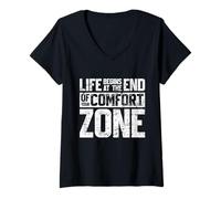 Mujer La vida comienza al final de tu zona de confort Motivacional Camiseta Cuello V