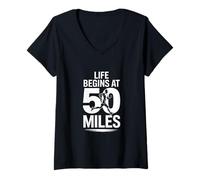 Mujer La Vida Divertida Comienza a 50 Millas Corriendo Diciendo Camiseta Cuello V