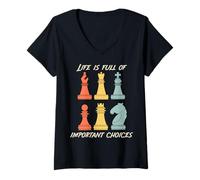 Mujer La Vida Envejecida Vintage está Llena de Opciones Importantes de ajedrez Camiseta Cuello V