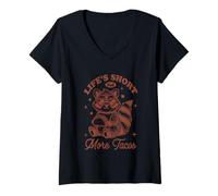 Mujer La Vida es Corta Comer más Tacos Raccoon Love Camiseta Cuello V