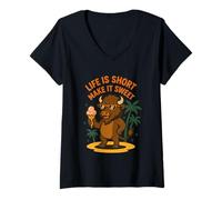 Mujer La vida es corta, hazlo dulce búfalo Camiseta Cuello V