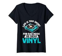 Mujer La Vida es Demasiado Corta para Mala música o Discos de Vinilo Baratos Camiseta Cuello V