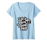 Mujer La Vida es difícil Visuales ayudan al Terapeuta de ABA Apoyo para el Autismo Camiseta Cuello V