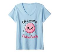 Mujer La Vida es Dulce como el algodón de azúcar Me Encanta el algodón de azúcar Camiseta Cuello V
