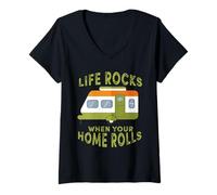 Mujer La vida es genial cuando tu casa rueda autocaravana de aventuras al aire libre Camiseta Cuello V