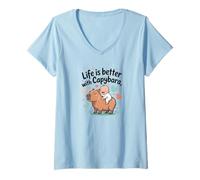 Mujer La vida es mejor con Capibara - Lindo bebé kawaii y capibara Camiseta Cuello V