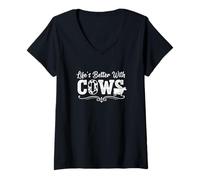 Mujer La Vida es Mejor con Las Vacas Amantes de los Animales de Granja Camiseta Cuello V