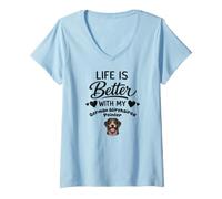 Mujer La Vida Es Mejor con Mi Braco alemán de Pelo Duro Camiseta Cuello V