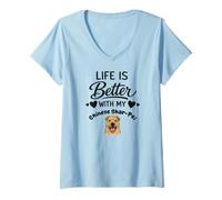 Mujer La Vida Es Mejor con Mi Perro Chinese Shar-Pei Camiseta Cuello V
