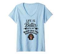 Mujer La Vida Es Mejor con Mi Perro Sabueso Negro y Fuego Camiseta Cuello V