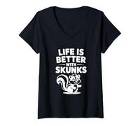 Mujer La Vida es Mejor con mofetas Divertido Amante de los Animales Camiseta Cuello V