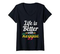 Mujer La Vida es Mejor con música Reggae Jamaica Vintage Camiseta Cuello V