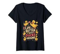 Mujer La Vida es Mejor con Patos Alrededor de Lindos Amantes de los Patos Camiseta Cuello V