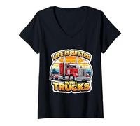 Mujer La Vida es Mejor con Semi Trucks Driver Trucker Truckie Truck Camiseta Cuello V
