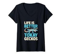 Mujer La Vida es Mejor con Tokay Geckos - Gecko Amante de los Reptiles Camiseta Cuello V