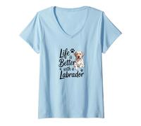 Mujer La Vida es Mejor con un Labrador, Yellow Lab Retriever Camiseta Cuello V