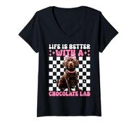 Mujer La Vida es Mejor con un Perro Labrador Retriever de Chocolate Lab Camiseta Cuello V