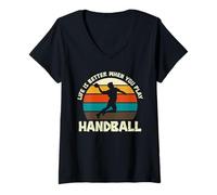 Mujer La vida es mejor cuando juegas balonmano retro vintage Camiseta Cuello V