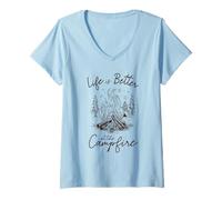 Mujer La vida es mejor en el campamento para campamentos de Camiseta Cuello V