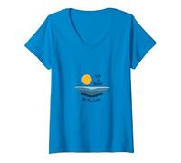 Mujer La Vida es Mejor en el Lago Puesta del Sol Olas Vacaciones Camiseta Cuello V, Zafiro, XXL