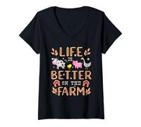 Mujer La Vida es Mejor en la Granja Animales Lindos Granjero Granjero Chica Camiseta Cuello V