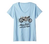 Mujer La vida es mejor en una motocicleta clásica retro Cafe Racer Bike Camiseta Cuello V