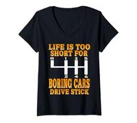 Mujer La Vida Es Muy Corta para Autos Aburridos Manual Camiseta Cuello V