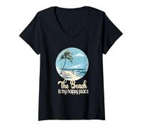 Mujer La vida es realmente buena La playa es mi lugar feliz Playa Camiseta Cuello V