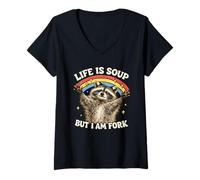 Mujer La Vida es Sopa Pero Soy Tenedor Meme de Mapache temible existencial Camiseta Cuello V