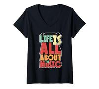 Mujer La Vida es Todo Acerca de la música Retro Vintage 70s Music Lover Camiseta Cuello V