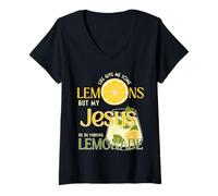 Mujer La Vida me DIO Algunos Limones Pero mi Jesús Él está Haciendo Limonada Camiseta Cuello V