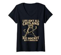 Mujer La Vida no es Todo Gatos y Hockey sobre Hielo, Pero debería Serlo Camiseta Cuello V