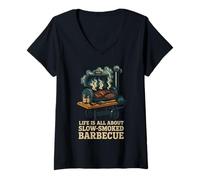 Mujer La Vida se Trata de Barbacoa ahumada Lenta Camiseta Cuello V