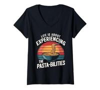 Mujer La vida se trata de experimentar la pasta retro de pasta-bilities Camiseta Cuello V