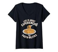 Mujer La vida se trata de experimentar las habilidades de pasta Pun Spaghetti Camiseta Cuello V