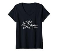 Mujer La Vie est Belle La alegría de vivir francesa Camiseta Cuello V
