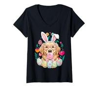 Mujer Lab and Golden Retriever Bunny Ears - Camiseta para Perro de Pascua Camiseta Cuello V