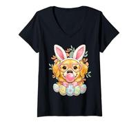 Mujer Lab and Golden Retriever Bunny Ears - Camiseta para Perro de Pascua Camiseta Cuello V
